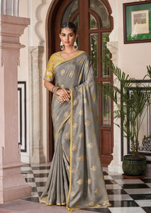Fancy Yarn+Butta Saree paired computer embroidered blouse-22043