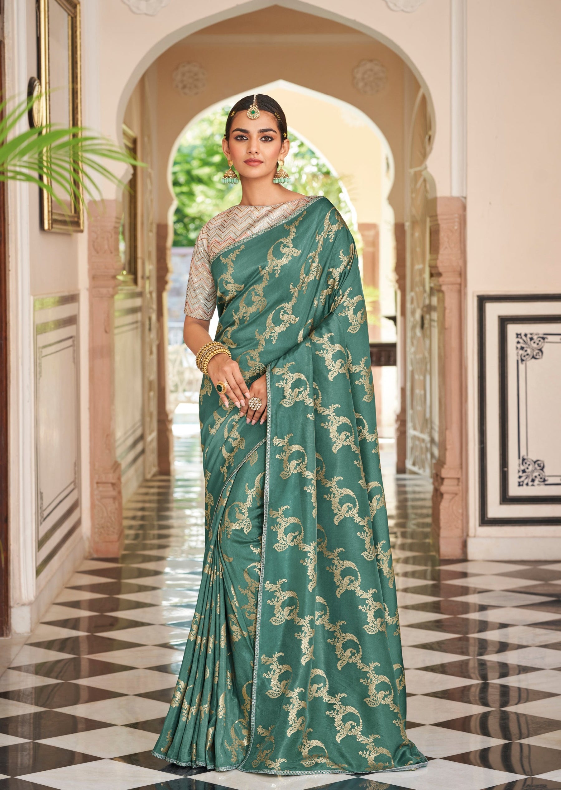 Peacock lehariya saree paired with heavily embroidered blouse-22022