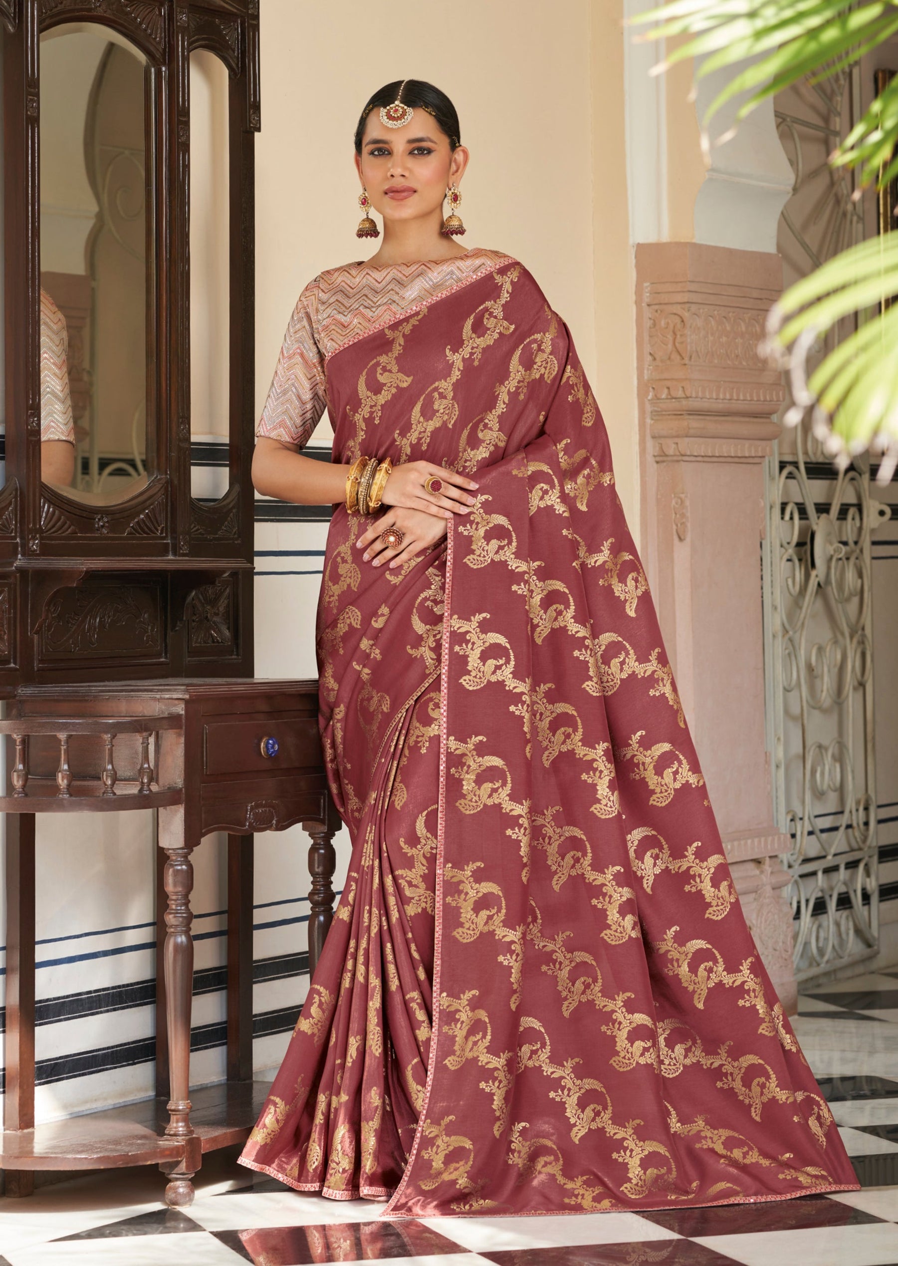Peacock lehariya saree paired with heavily embroidered blouse-22022