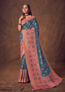 Handpainted on woven patola saree with contrast running blouse-9172
