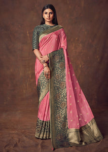 Handpainted  on woven cross stitch saree with contrast running blouse-9182