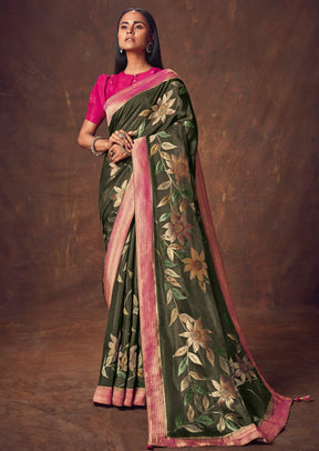 Handpainted on woven florals saree with contrast running blouse-9188